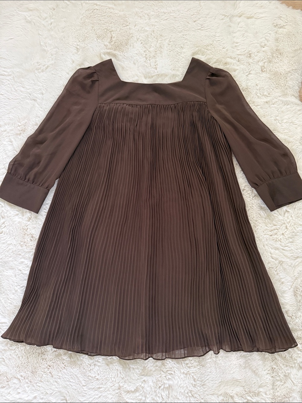 H&M Brown Pleated Square-Neck Mini Dress